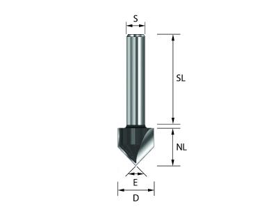 V-Nut- und Schriftenfräser HM Z2 D12,7x12,7x32mm S8