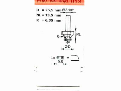 Festool Abrundfräser HW S8 D25.5/R6.35 KL 491013