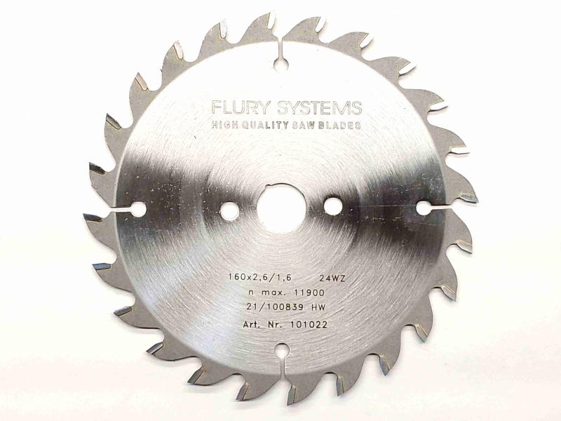 FLURY HM-Kreissägeblatt Ø160x2,6/1,6x20mm Z24 WZ